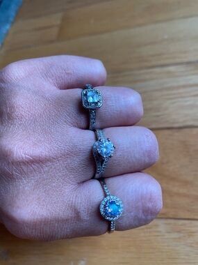 Bundle of 3, 925 Sterling Silver Blue & White Halo  Ring - sizes 7, 2X8